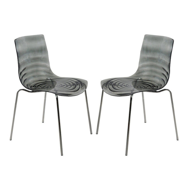 Chaise de salle à manger en acrylique transparent avec pieds chromés motif ondulé empilable