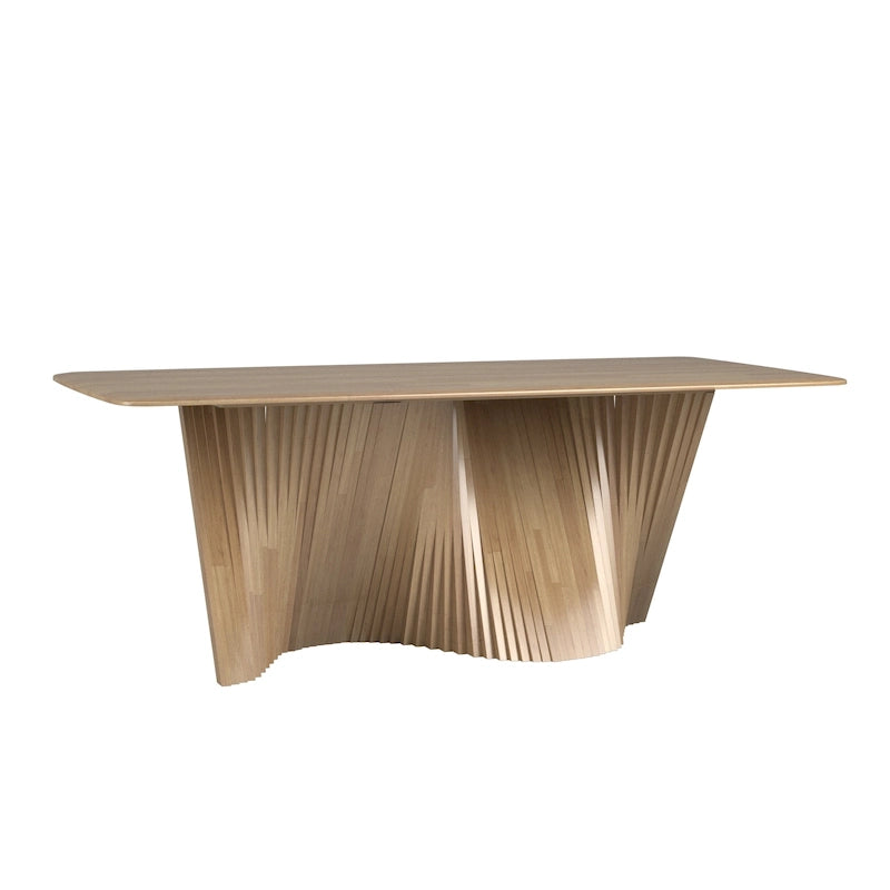 Table à manger Wave Ripple en bois d'hévéa massif, finition noyer foncé naturel