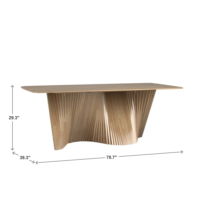 Table à manger Wave Ripple en bois d'hévéa massif, finition noyer foncé naturel