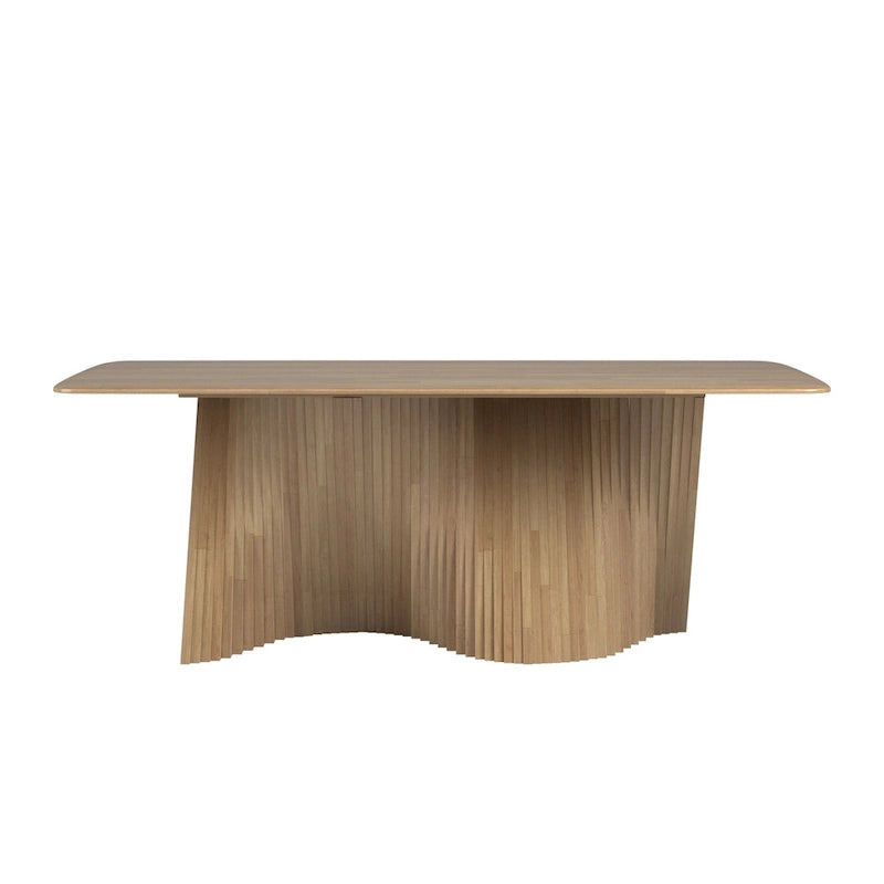 Table à manger Wave Ripple en bois d'hévéa massif, finition noyer foncé naturel