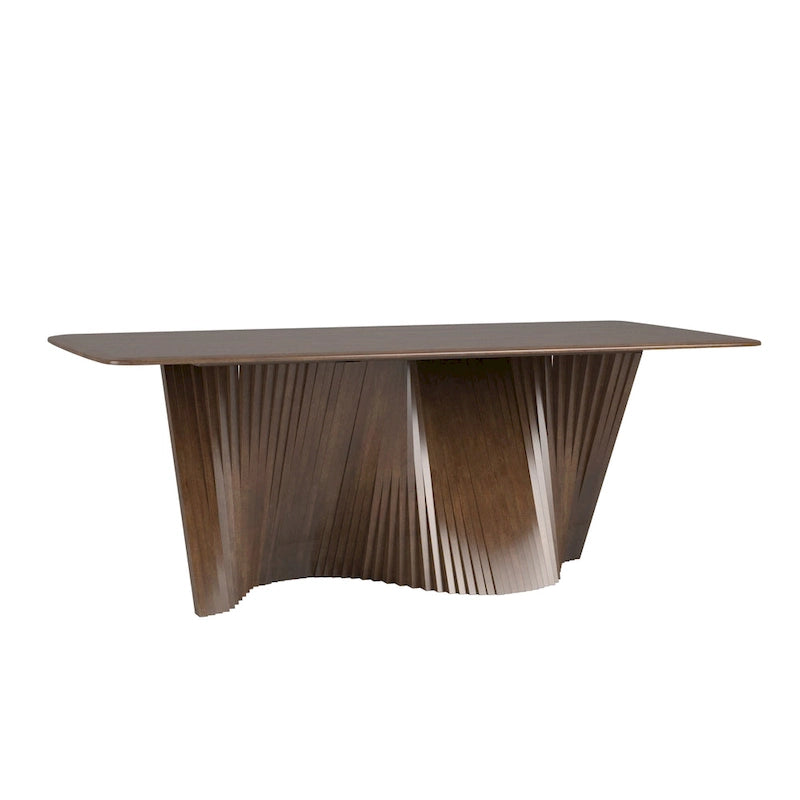 Table à manger Wave Ripple en bois d'hévéa massif, finition noyer foncé naturel