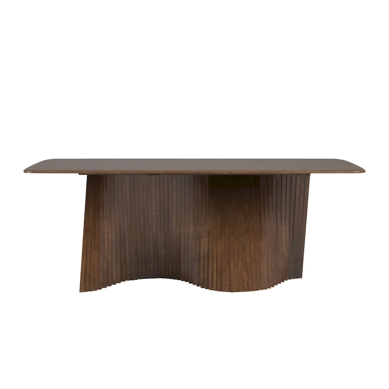 Table à manger Wave Ripple en bois d'hévéa massif, finition noyer foncé naturel