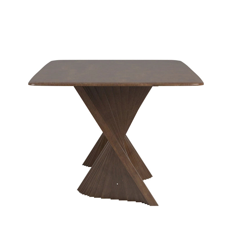 Table à manger Wave Ripple en bois d'hévéa massif, finition noyer foncé naturel