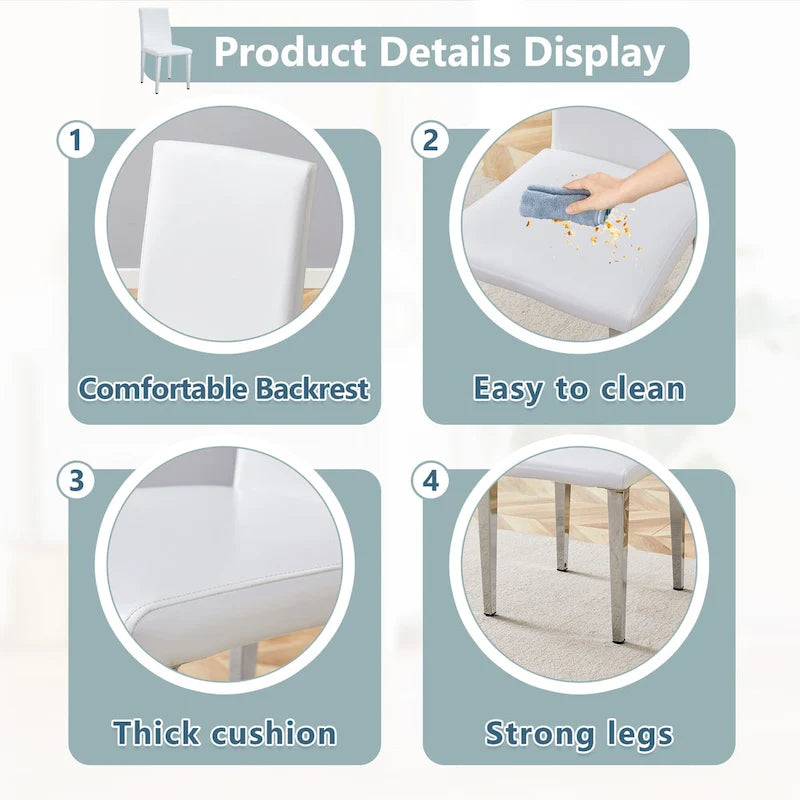 Lot de 4 chaises de salle à manger, chaises d'appoint sans accoudoirs rembourrées, chaises de salon modernes en cuir PU avec dossier pour salle à manger