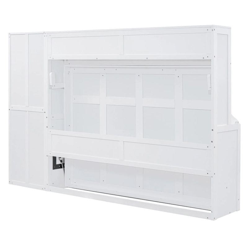 Lit escamotable mural avec armoire et tiroirs de rangement, blanc ou gris
