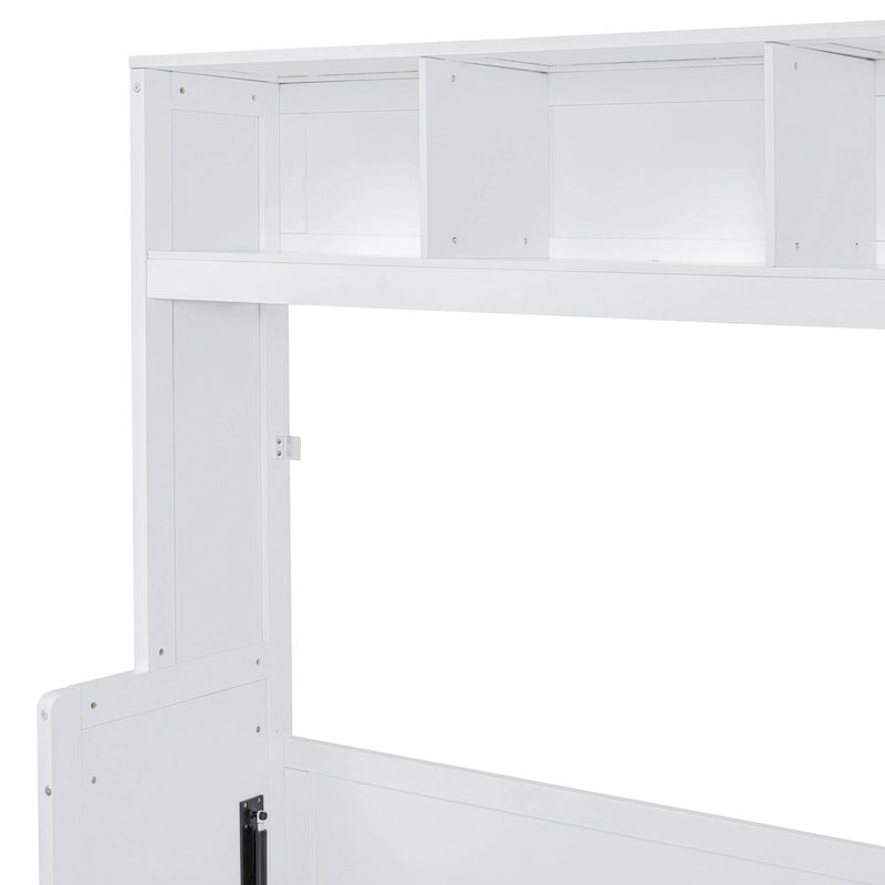 Lit escamotable mural avec armoire et tiroirs de rangement, blanc ou gris