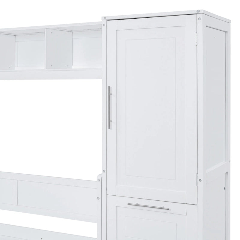 Lit escamotable mural avec armoire et tiroirs de rangement, blanc ou gris