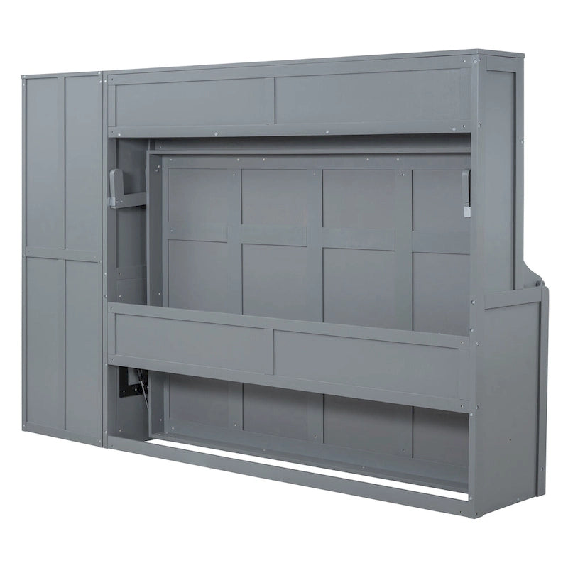 Lit escamotable mural avec armoire et tiroirs de rangement, blanc ou gris
