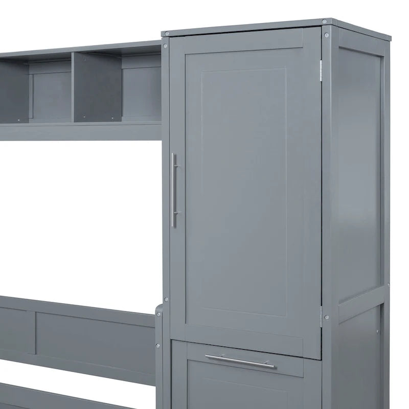 Lit escamotable mural avec armoire et tiroirs de rangement, blanc ou gris