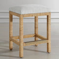 Hand-Woven Rattan Counter Stool with Upholstered Seat Antique Gold Footrest Brown