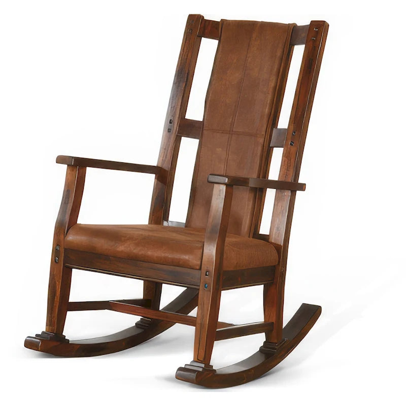 Mahogany Wood Rocking Chair with Faux Leather Cushioned Seat Dark Brown
