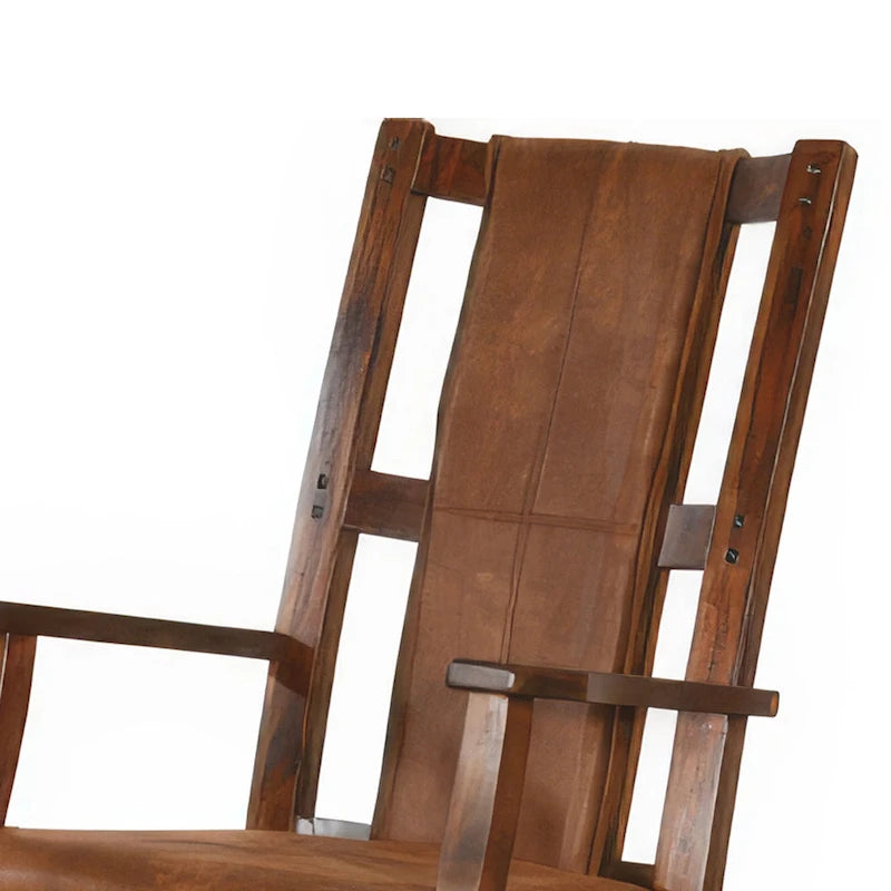 Mahogany Wood Rocking Chair with Faux Leather Cushioned Seat Dark Brown