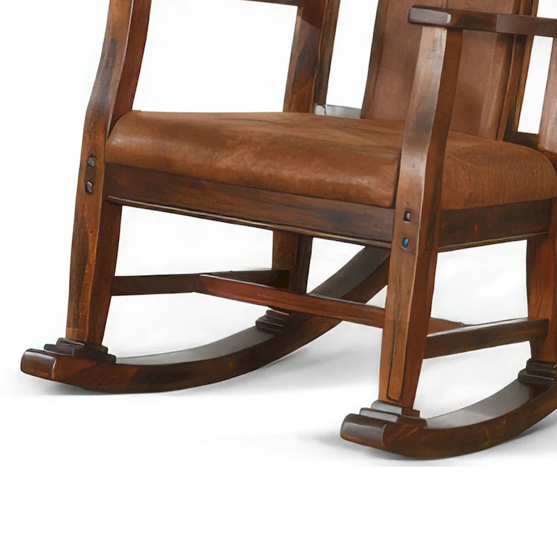 Mahogany Wood Rocking Chair with Faux Leather Cushioned Seat Dark Brown