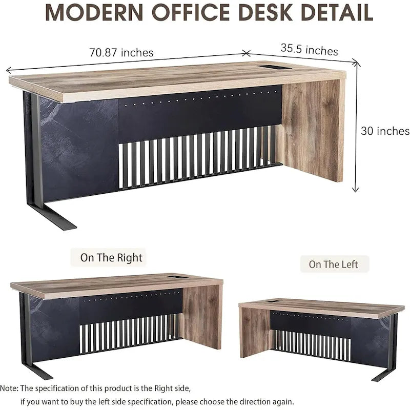 Bureau de direction en L avec plateau en bois et cadre en acier