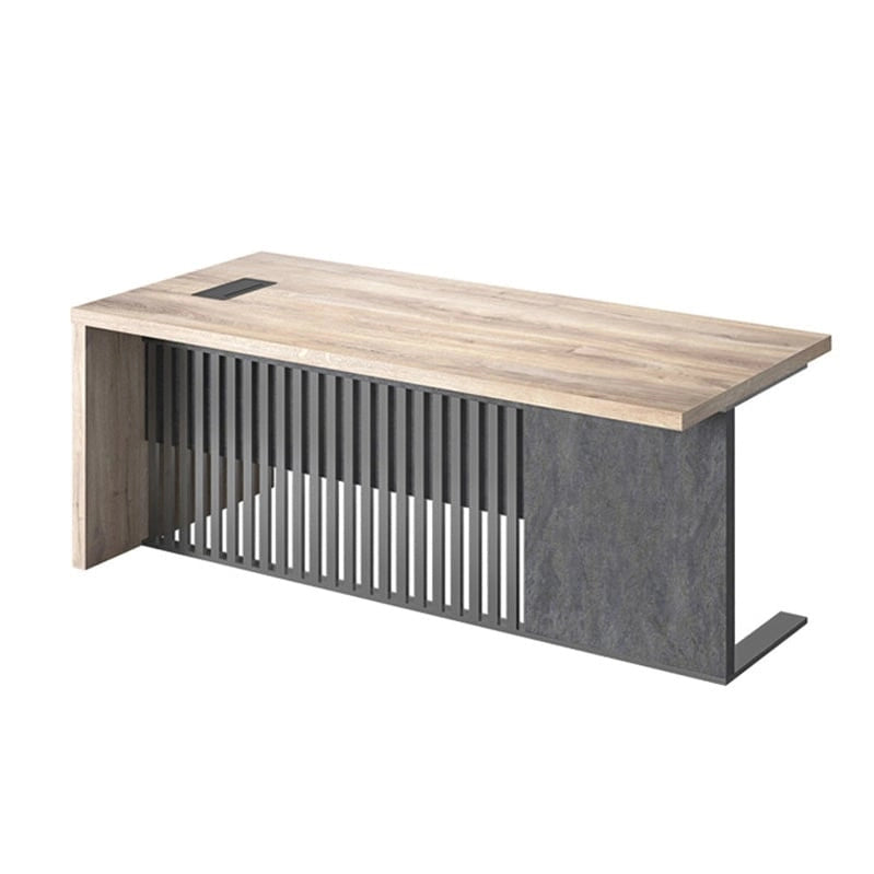Bureau de direction en L avec plateau en bois et cadre en acier