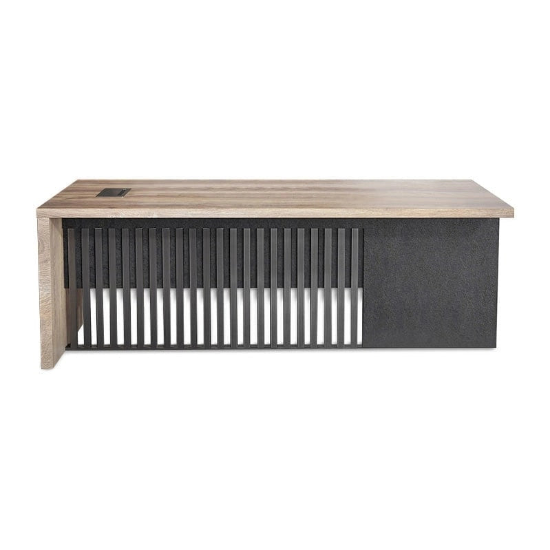 Bureau de direction en L avec plateau en bois et cadre en acier