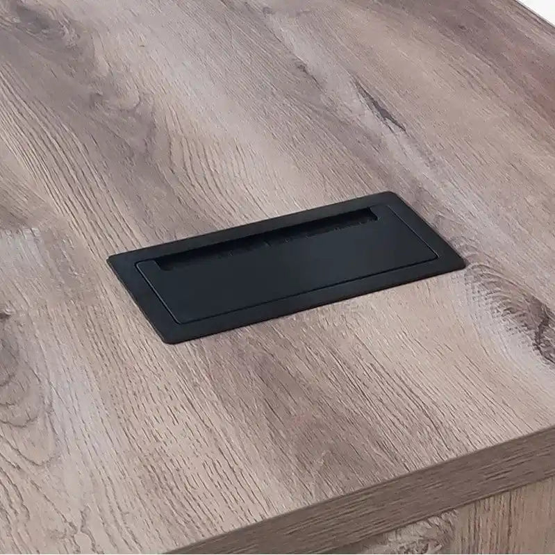 Bureau de direction en L avec plateau en bois et cadre en acier