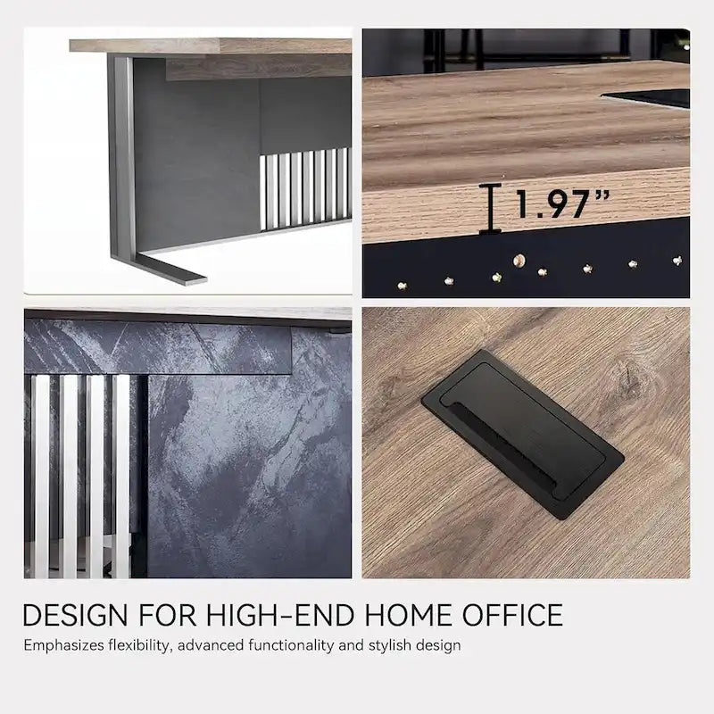 Bureau de direction en L avec plateau en bois et cadre en acier
