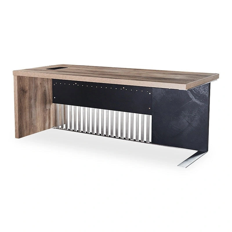Bureau de direction en L avec plateau en bois et cadre en acier