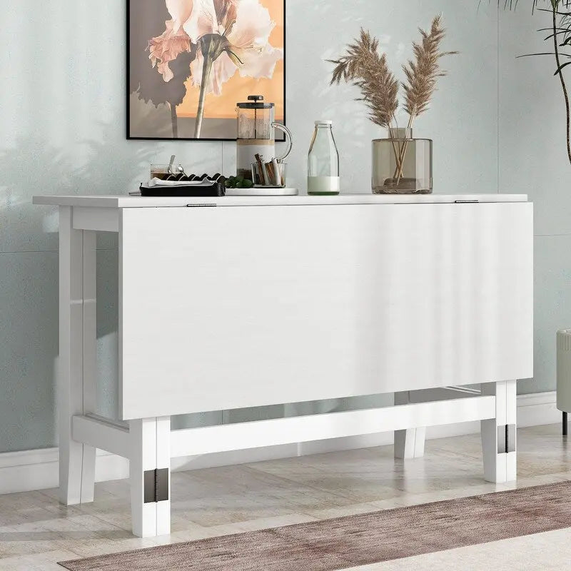 Table de salle à manger blanche avec plateau rabattable en bois d'acacia et pieds en caoutchouc