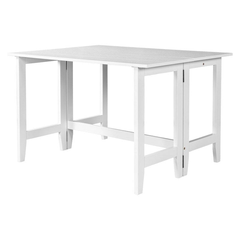 Table de salle à manger blanche avec plateau rabattable en bois d'acacia et pieds en caoutchouc