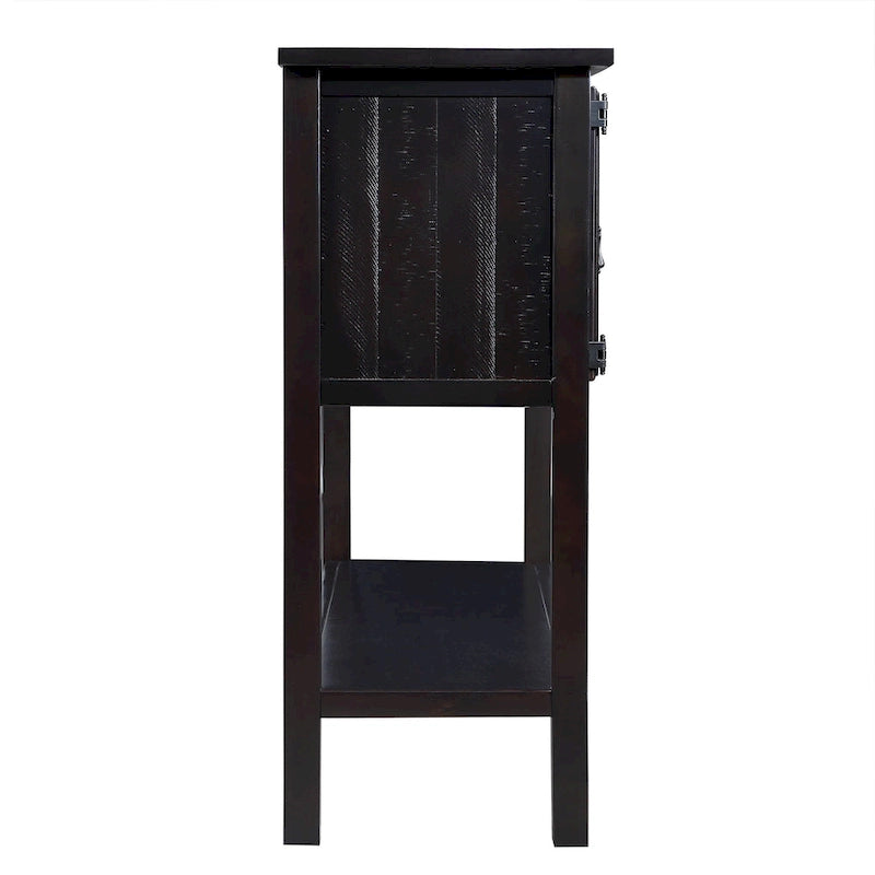 Console en bois foncé expresso avec 2 tiroirs, 2 placards et une étagère inférieure