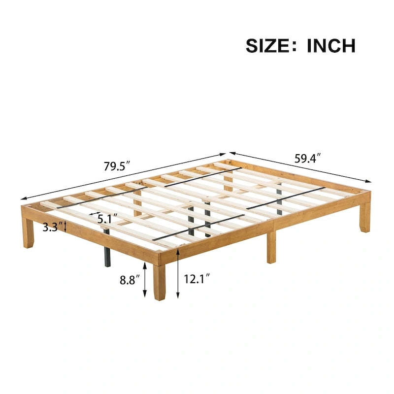 Solid Wood Queen Platform Bed Frame No Box Spring Needed Natural Brown