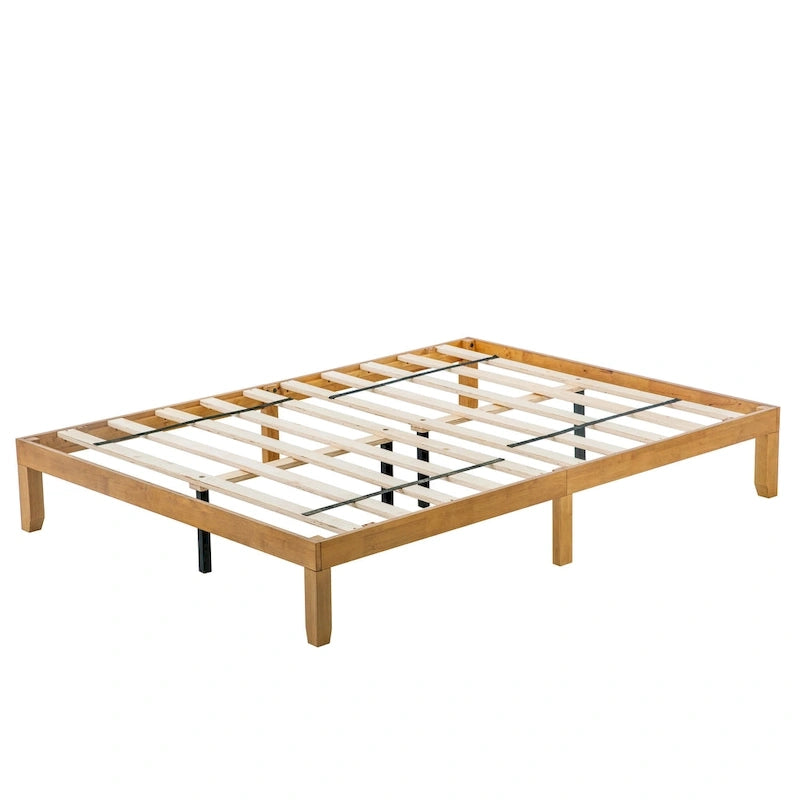 Solid Wood Queen Platform Bed Frame No Box Spring Needed Natural Brown