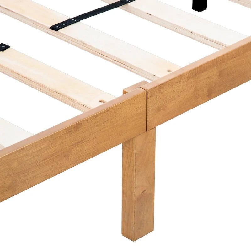 Solid Wood Queen Platform Bed Frame No Box Spring Needed Natural Brown