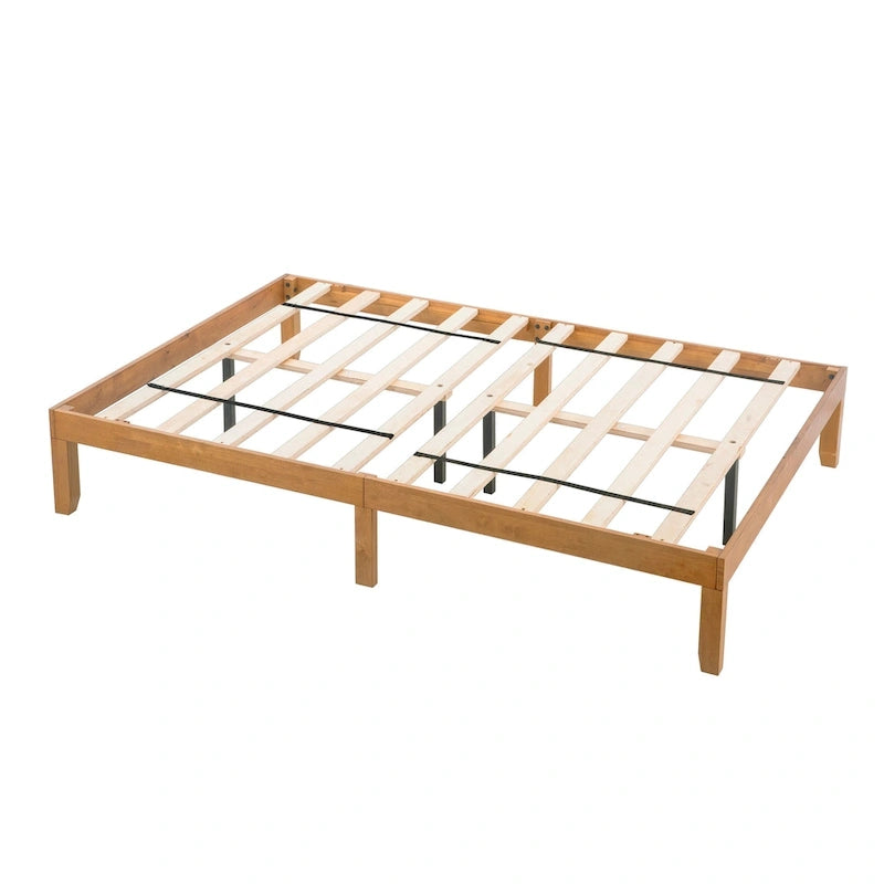 Solid Wood Queen Platform Bed Frame No Box Spring Needed Natural Brown