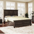 Cadre de lit King size traditionnel en pin marron avec tête de lit sculptée et lattes en bois