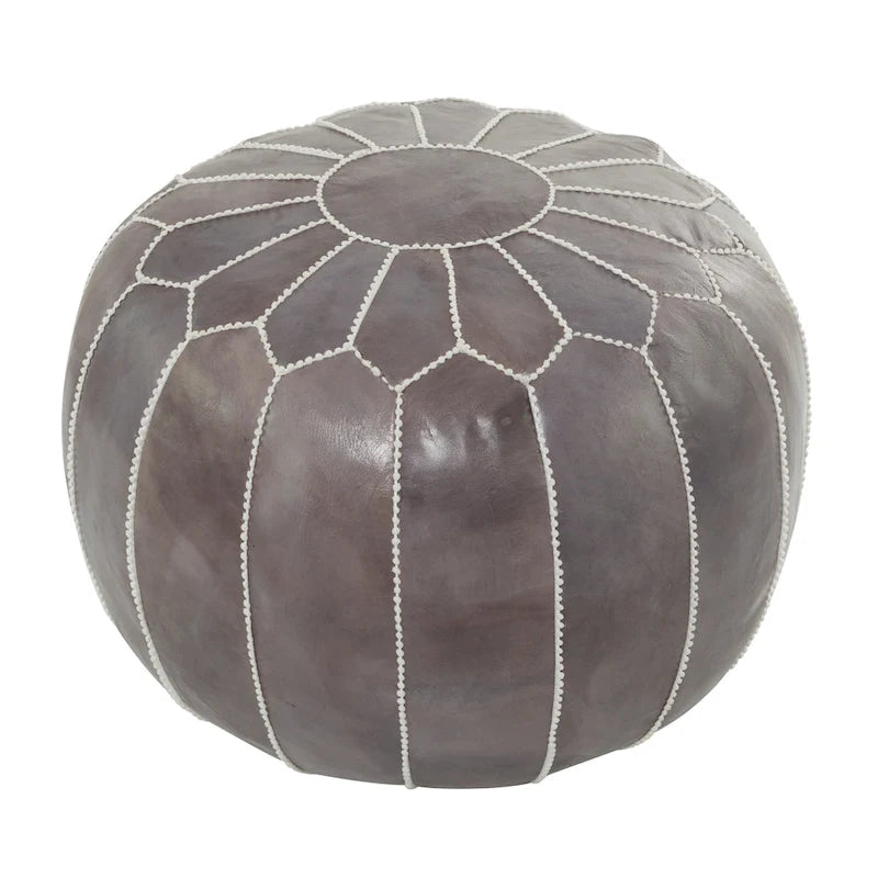Pouf Repose-pied Rond Bohème en Cuir Véritable Marron Cousu Main
