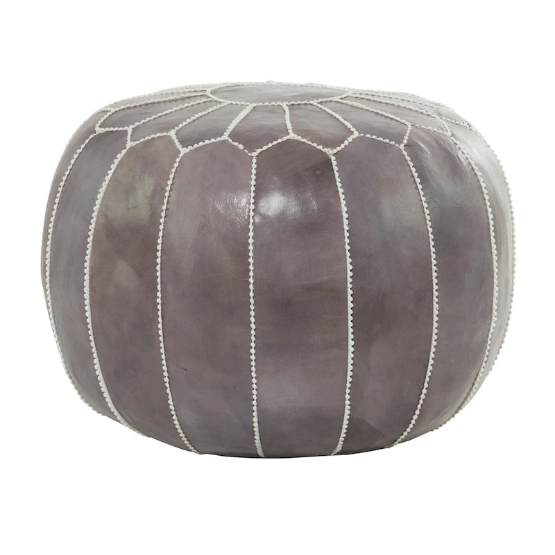 Pouf Repose-pied Rond Bohème en Cuir Véritable Marron Cousu Main