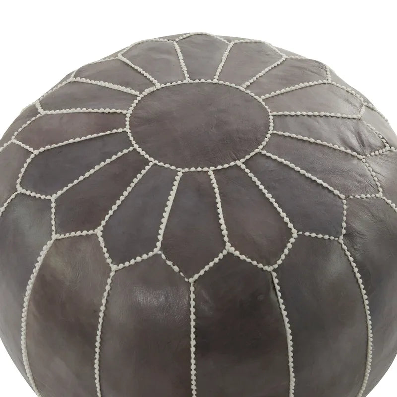 Pouf Repose-pied Rond Bohème en Cuir Véritable Marron Cousu Main