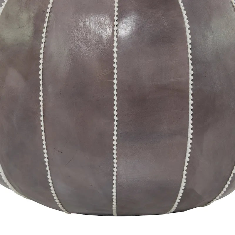 Pouf Repose-pied Rond Bohème en Cuir Véritable Marron Cousu Main