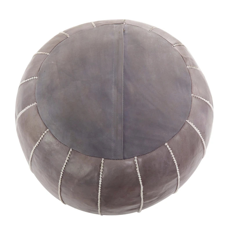 Pouf Repose-pied Rond Bohème en Cuir Véritable Marron Cousu Main