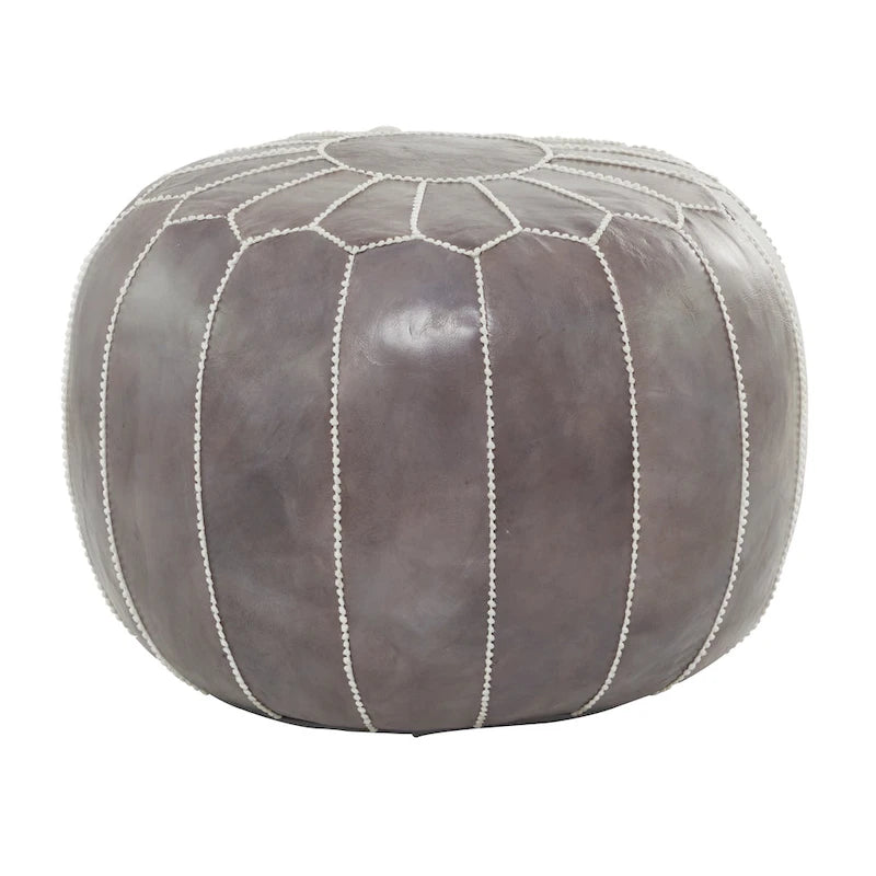 Pouf Repose-pied Rond Bohème en Cuir Véritable Marron Cousu Main