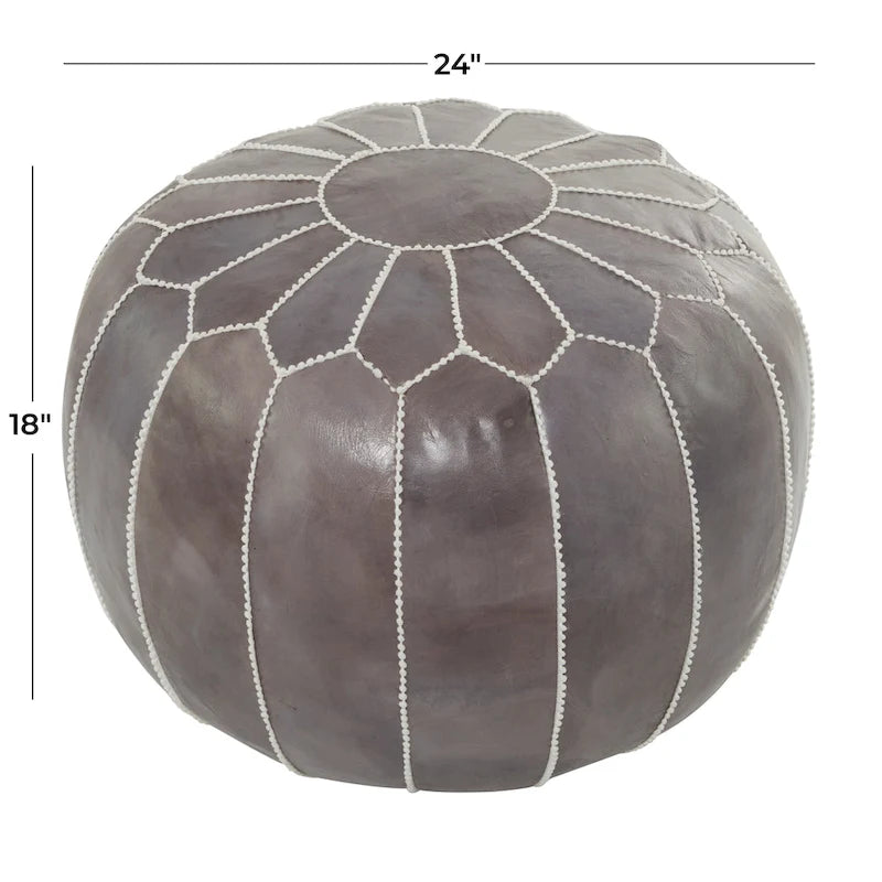 Pouf Repose-pied Rond Bohème en Cuir Véritable Marron Cousu Main