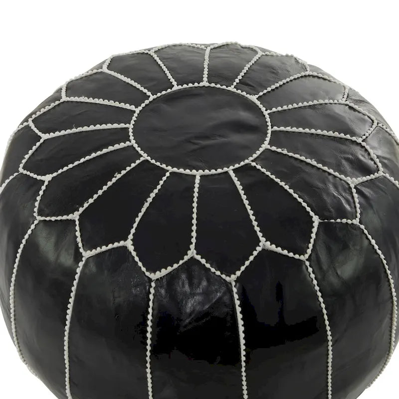 Pouf Repose-pied Rond Bohème en Cuir Véritable Marron Cousu Main