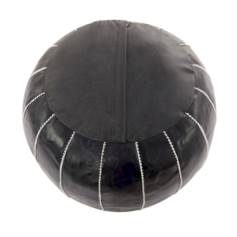 Pouf Repose-pied Rond Bohème en Cuir Véritable Marron Cousu Main
