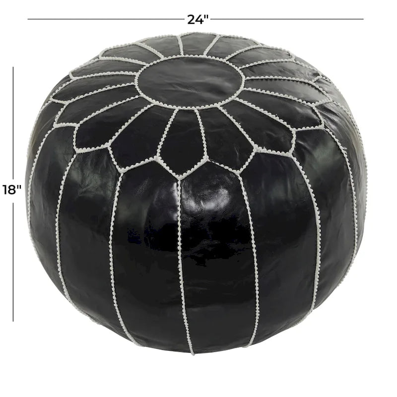 Pouf Repose-pied Rond Bohème en Cuir Véritable Marron Cousu Main