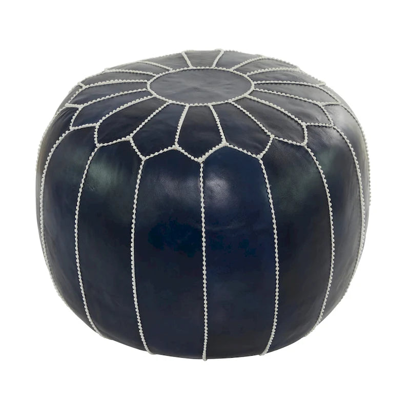 Pouf Repose-pied Rond Bohème en Cuir Véritable Marron Cousu Main
