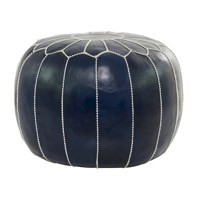 Pouf Repose-pied Rond Bohème en Cuir Véritable Marron Cousu Main
