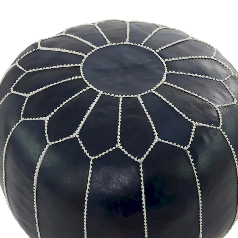 Pouf Repose-pied Rond Bohème en Cuir Véritable Marron Cousu Main