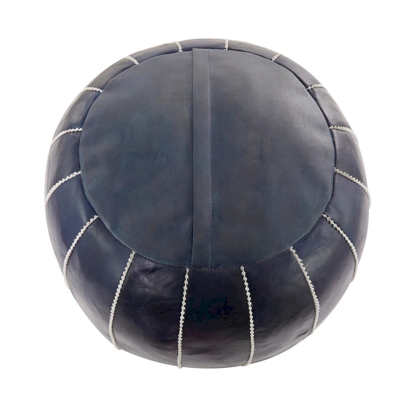 Pouf Repose-pied Rond Bohème en Cuir Véritable Marron Cousu Main