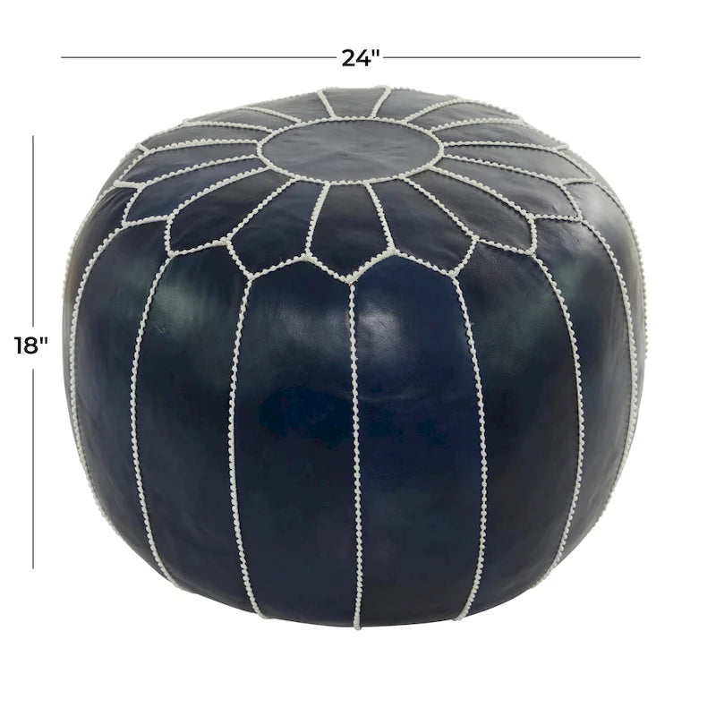 Pouf Repose-pied Rond Bohème en Cuir Véritable Marron Cousu Main