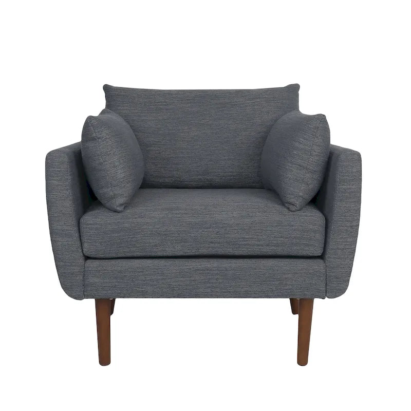 Upholstered Club Chair with Removable Accent Pillows and Walnut Wood Legs