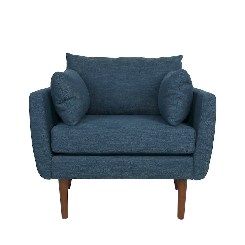 Upholstered Club Chair with Removable Accent Pillows and Walnut Wood Legs