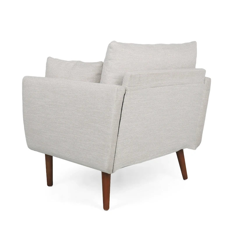 Upholstered Club Chair with Removable Accent Pillows and Walnut Wood Legs