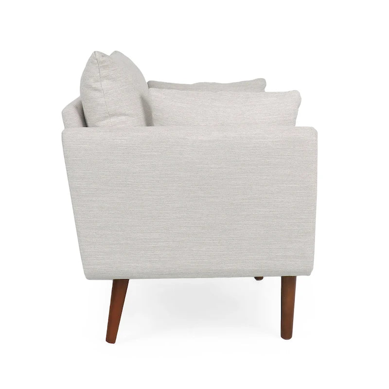 Upholstered Club Chair with Removable Accent Pillows and Walnut Wood Legs